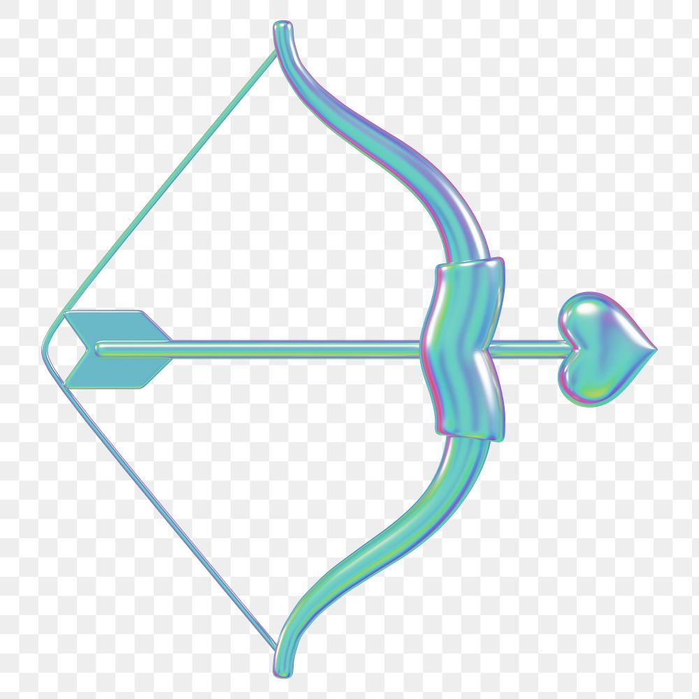 Holographic Cupid arrow bow png 3D element, transparent background