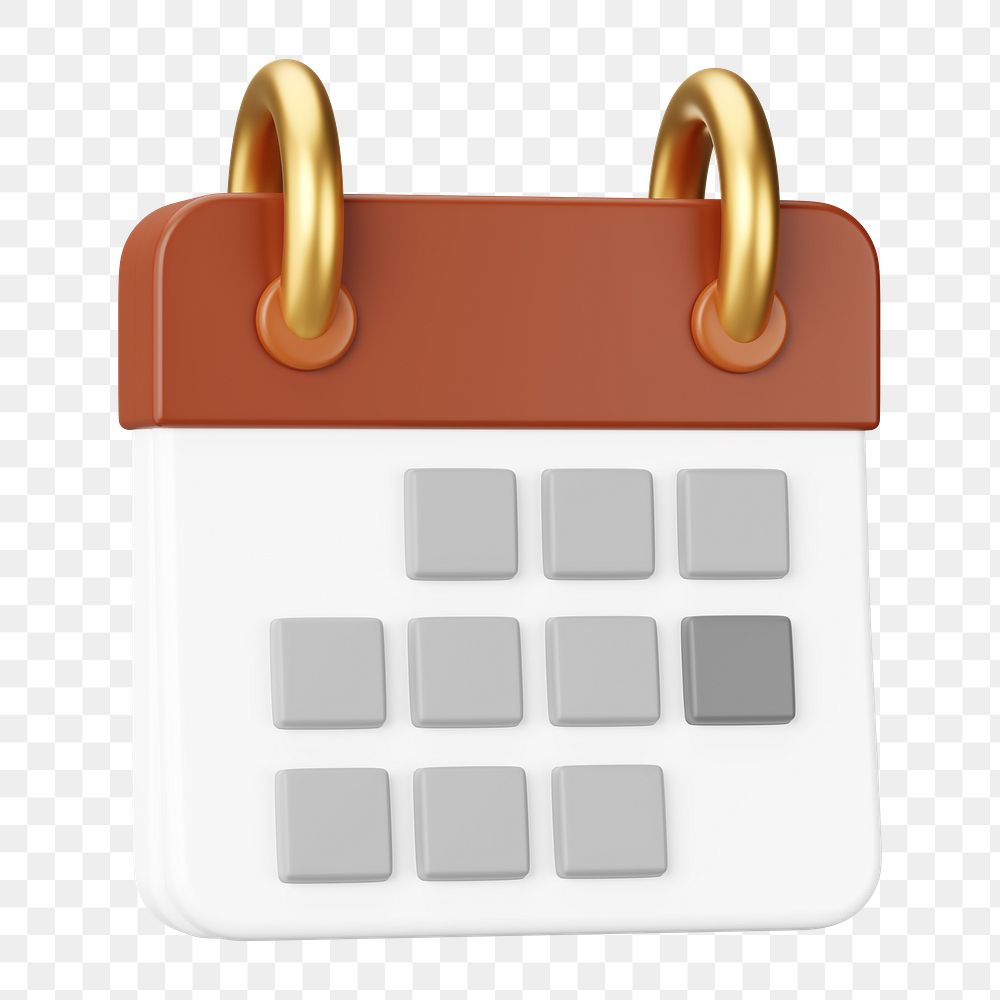 3D calendar png element, transparent background