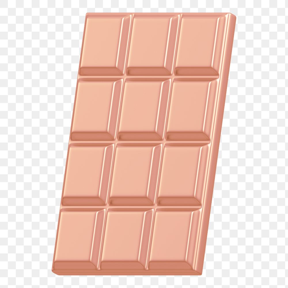 Rose gold chocolate bar png food, 3D illustration, transparent background