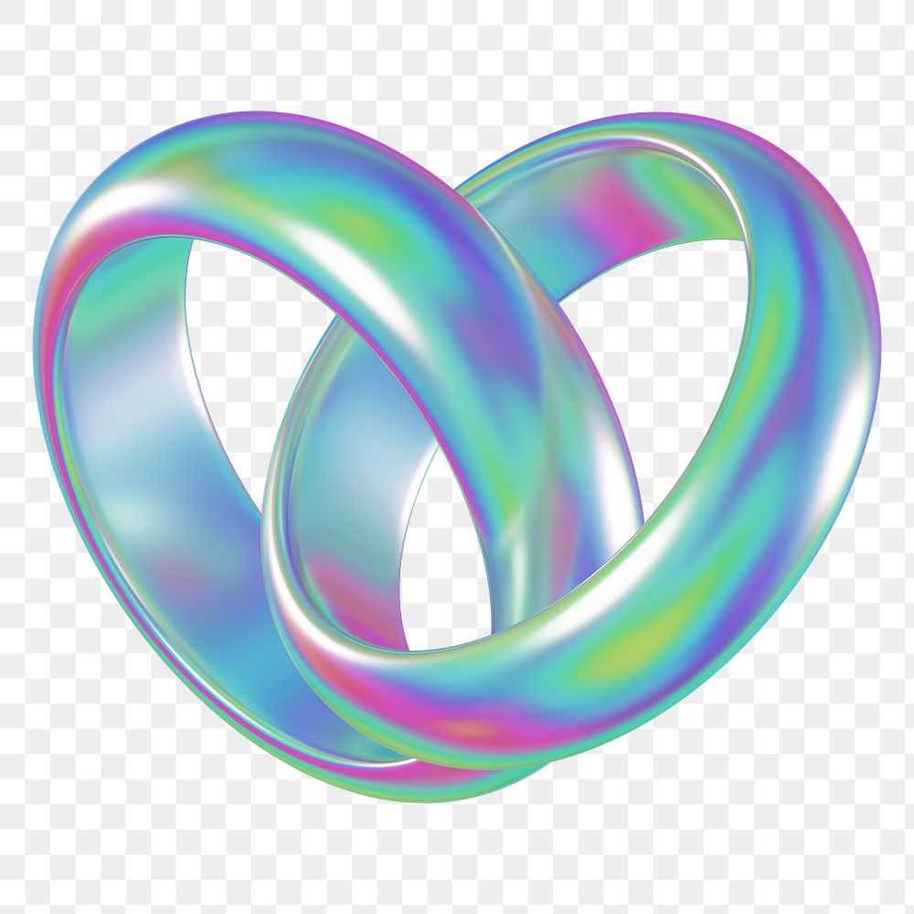Iridescent  couple rings png 3D jewelry element, transparent background