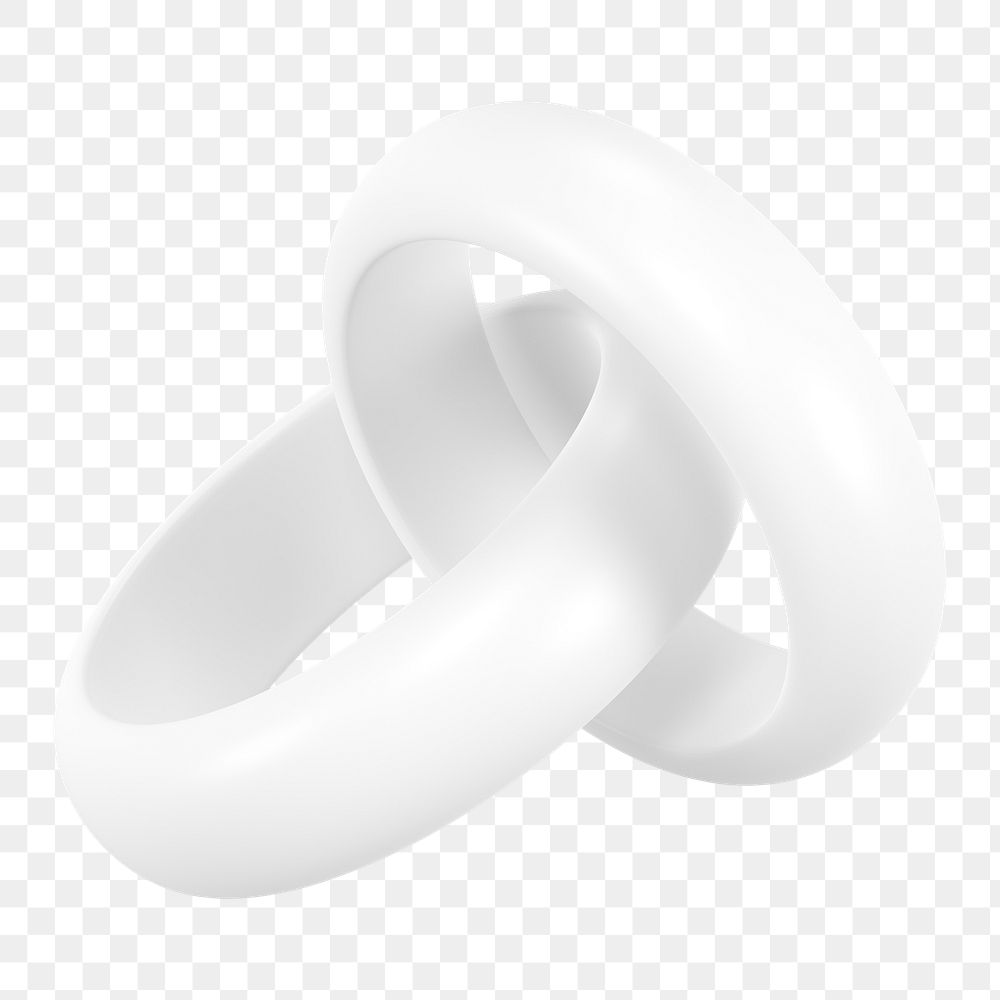 White couple rings png 3D jewelry element, transparent background