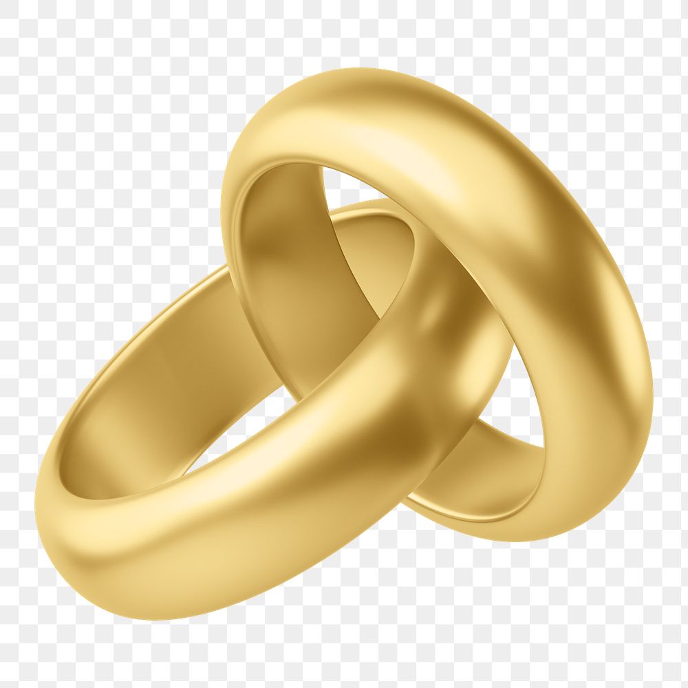 Gold wedding rings png 3D jewelry element, transparent background