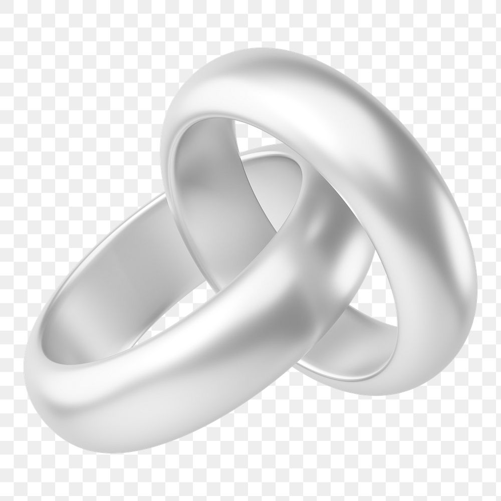 Silver wedding rings png 3D jewelry element, transparent background