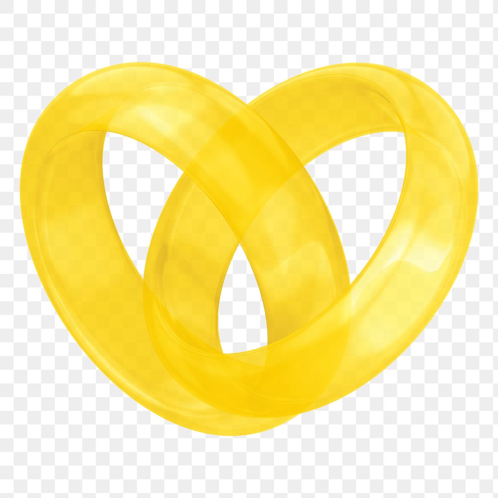 Yellow wedding rings png 3D jewelry element, transparent background