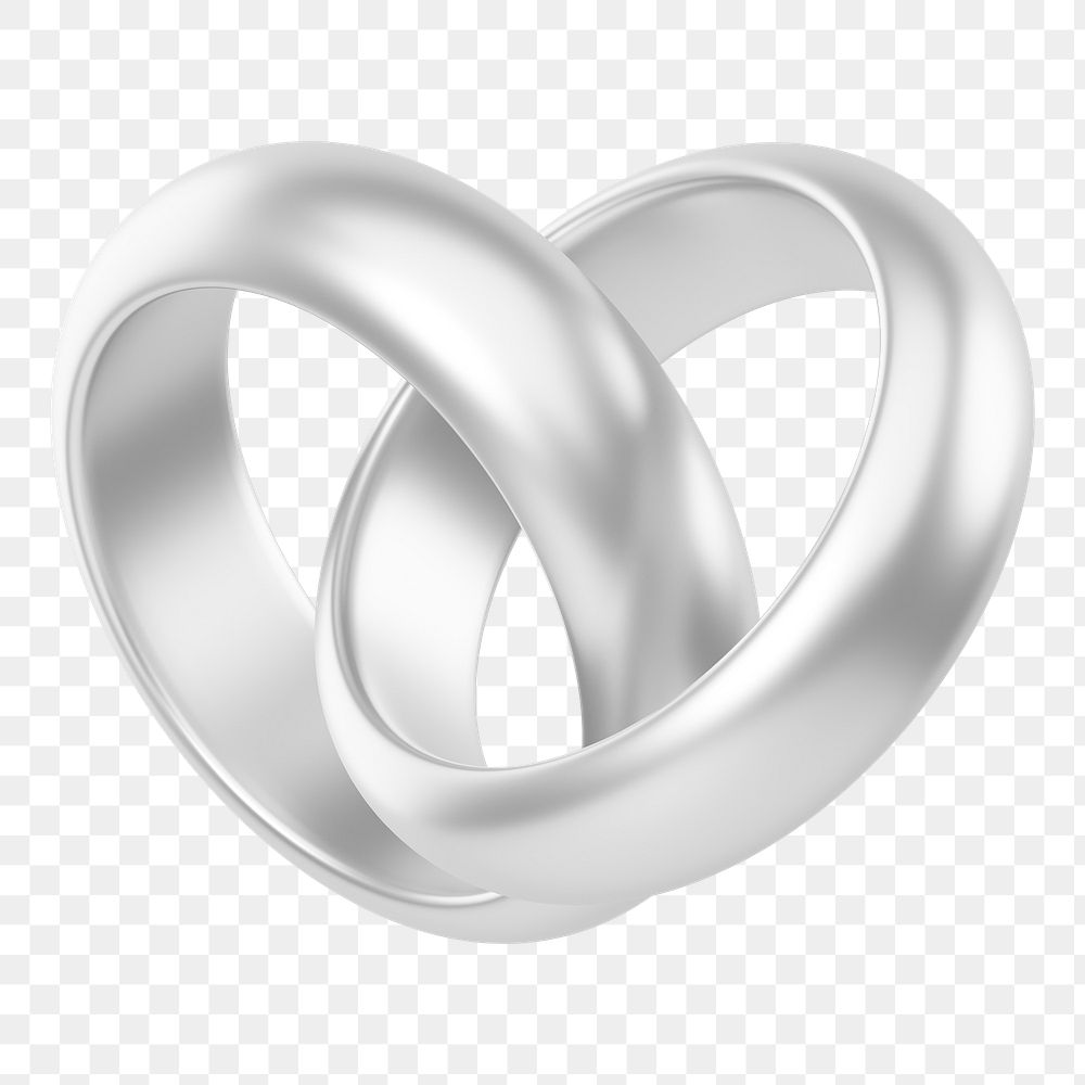 Silver wedding rings png 3D jewelry element, transparent background