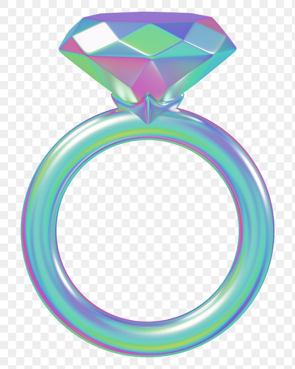 Holographic diamond ring png 3D jewelry, transparent background