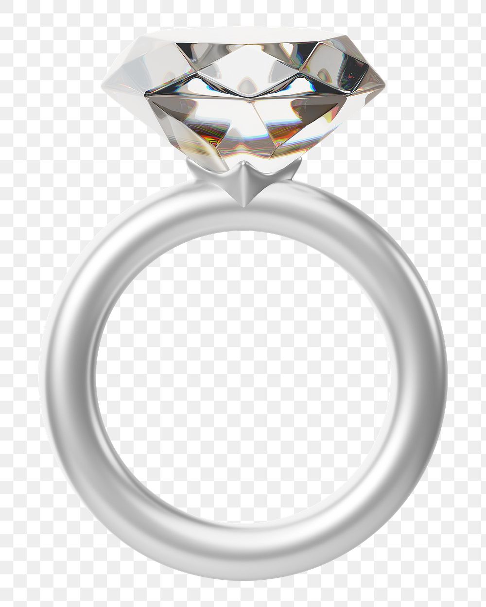 Silver diamond ring png 3D jewelry, transparent background