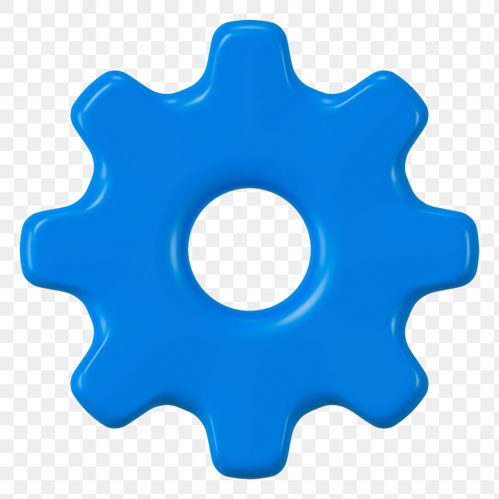 Blue cogwheel png 3D element, transparent background
