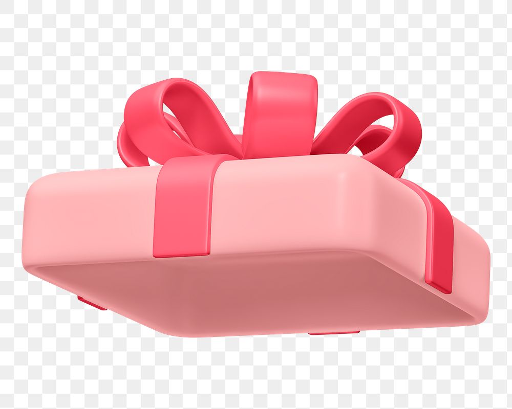 Pink gift box lid png 3D element, transparent background