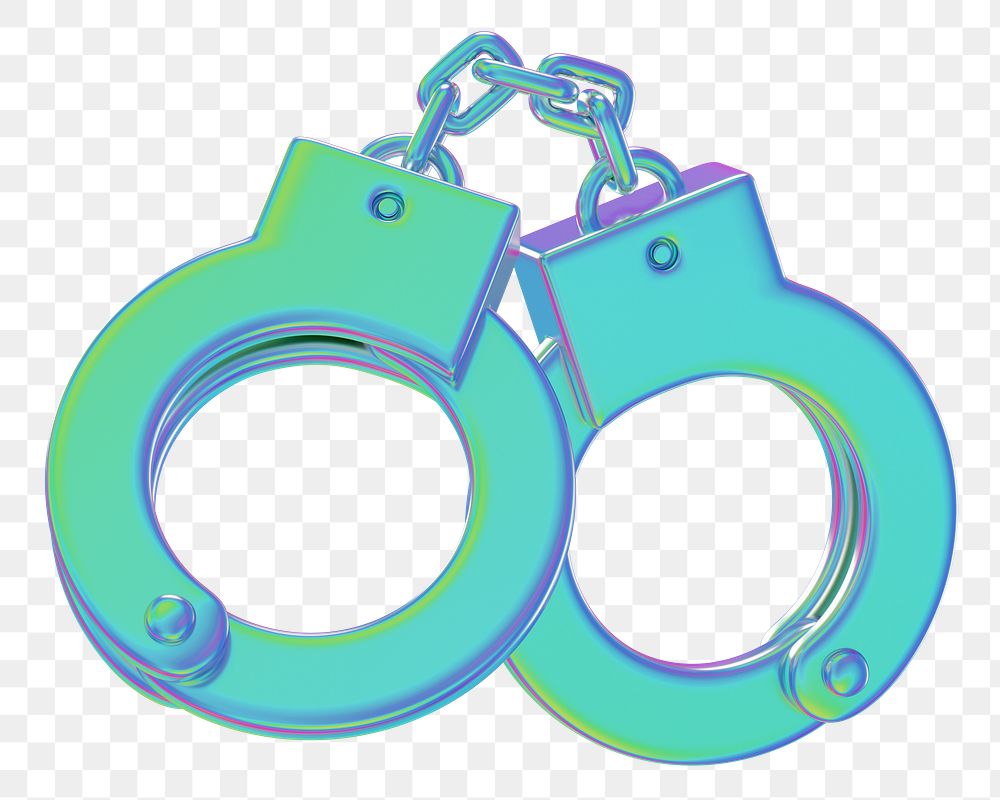 Blue metallic handcuffs png 3D element, transparent background