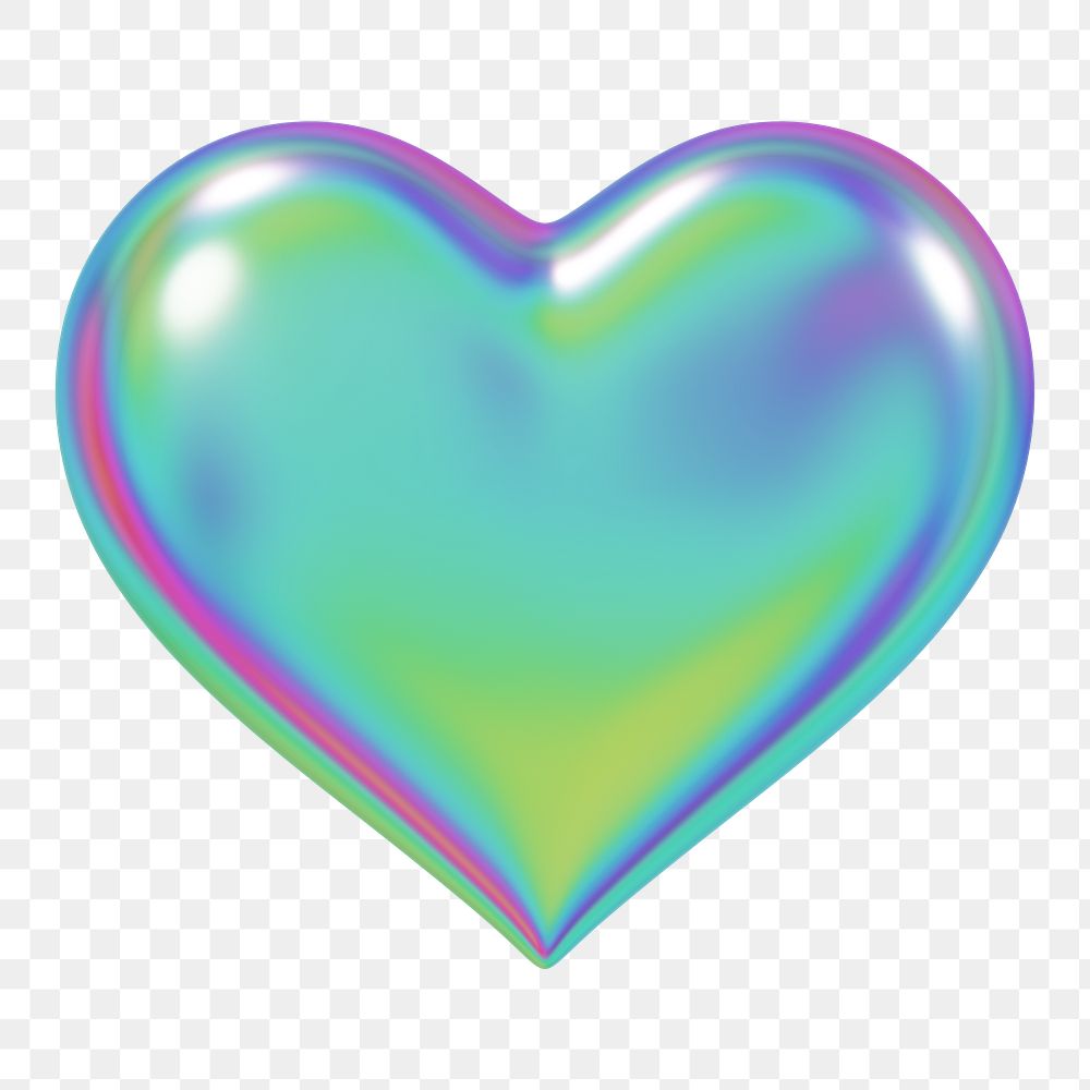 Aesthetic holographic heart png 3D element, transparent background