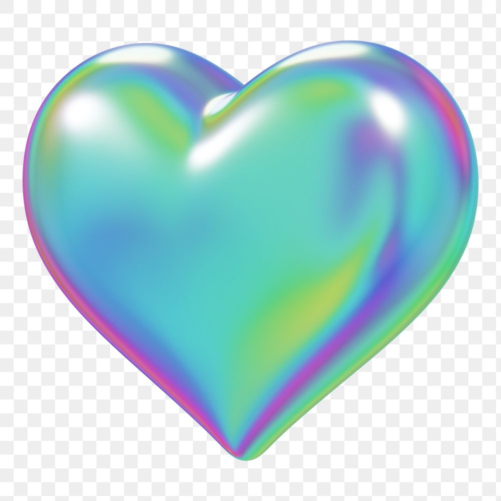 Aesthetic holographic heart png 3D element, transparent background