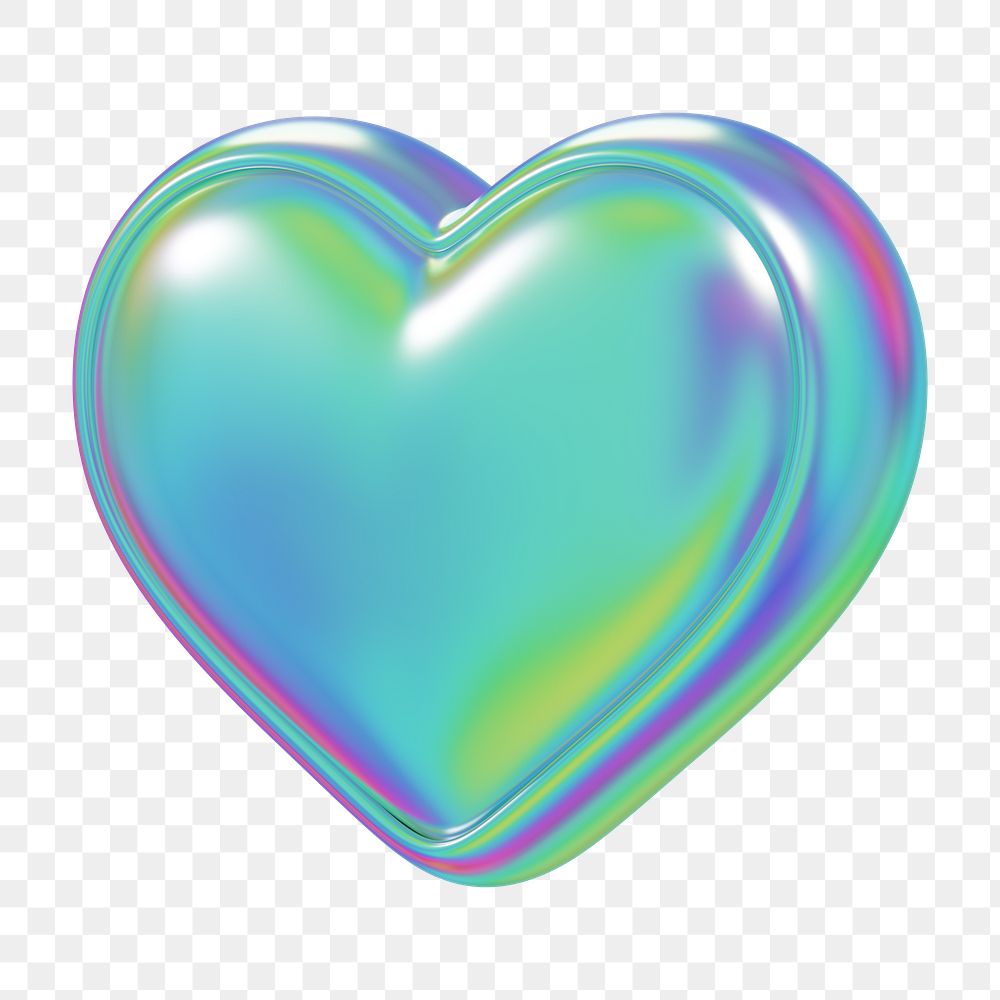 Aesthetic holographic heart png 3D element, transparent background