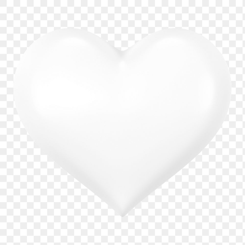 White heart png 3D element, transparent background