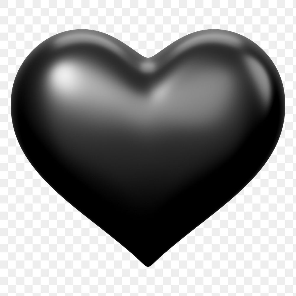 Black heart png 3D element, transparent background