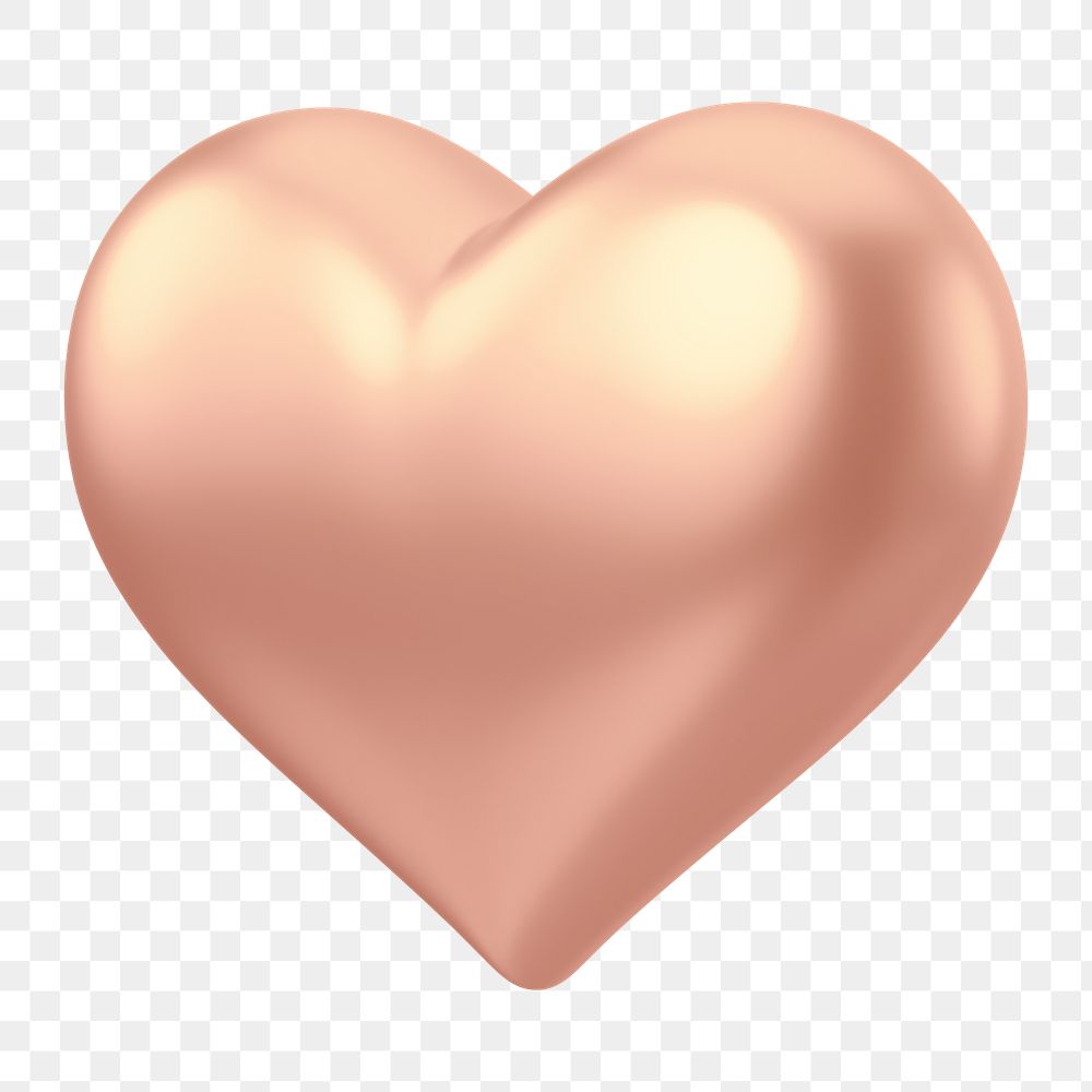 Rose gold heart png 3D element, transparent background