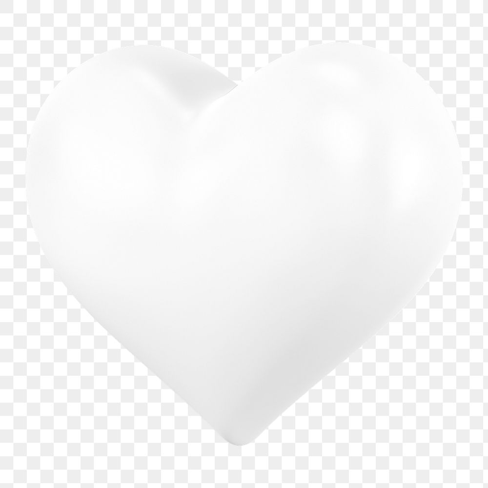 White heart png 3D element, transparent background