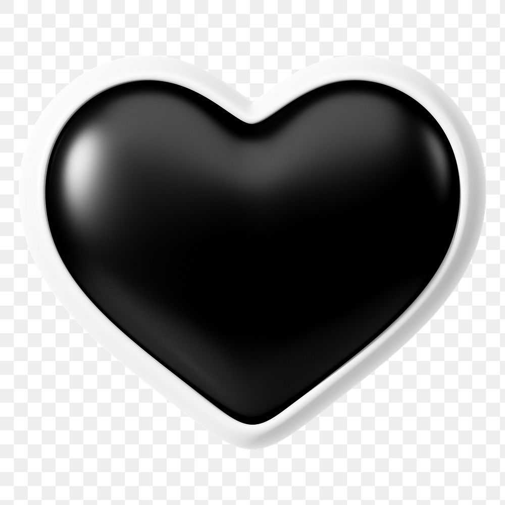 Black heart png 3D element, transparent background