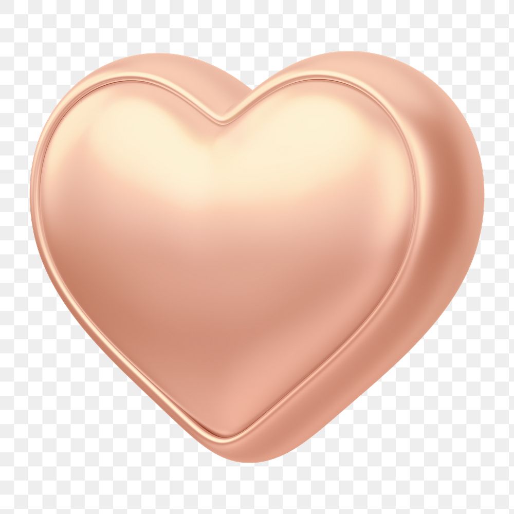 Rose gold heart png 3D element, transparent background