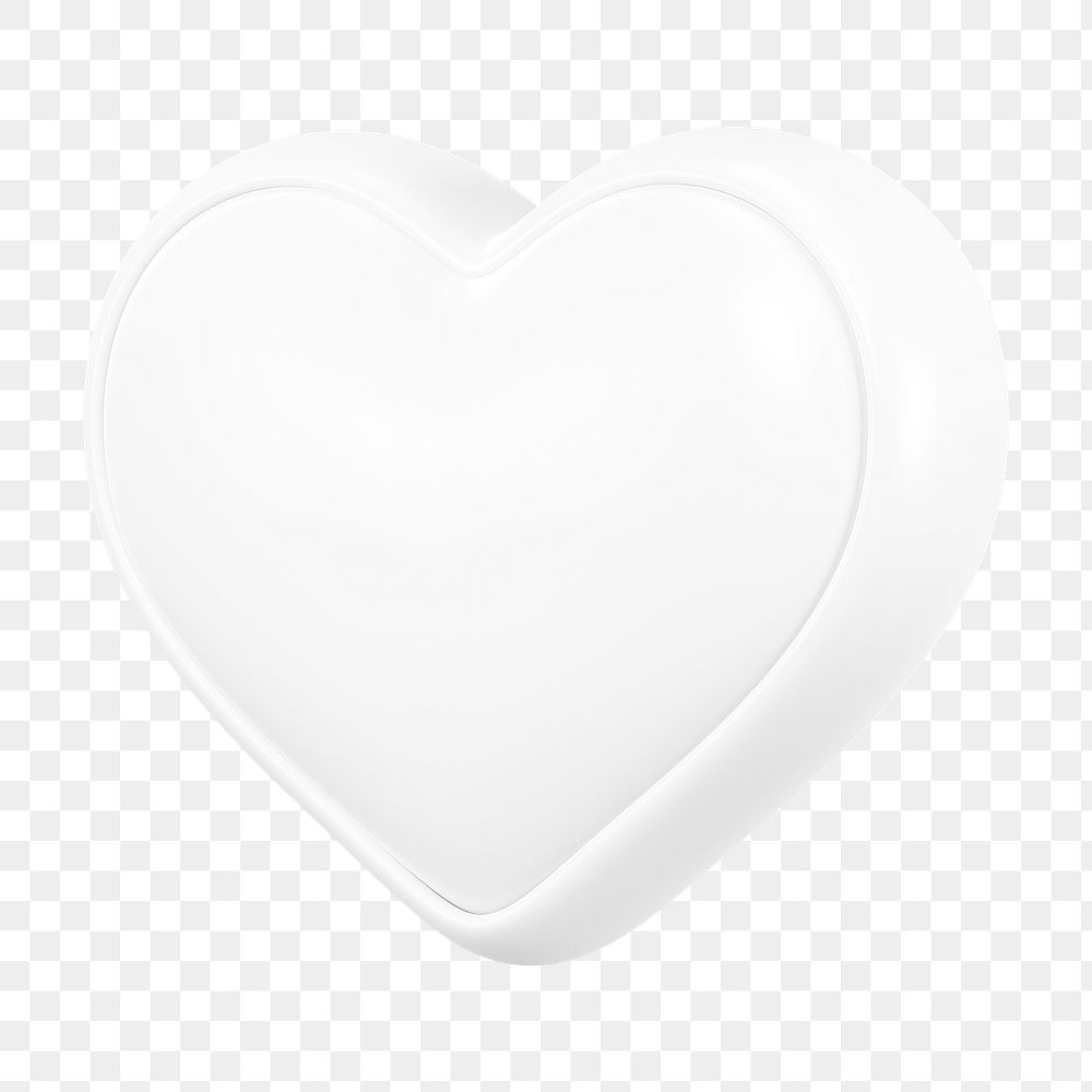 White heart png 3D element, transparent background