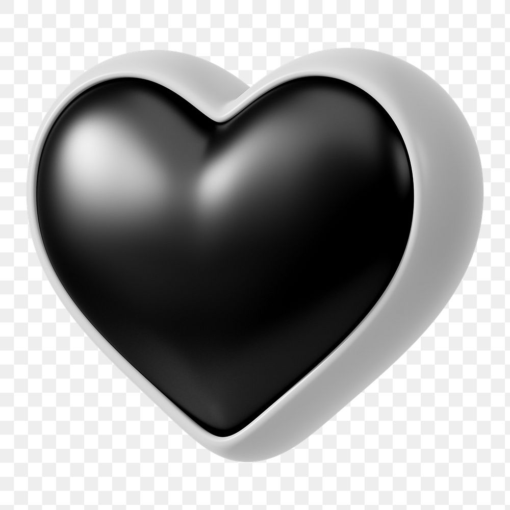 Black heart png 3D element, transparent background