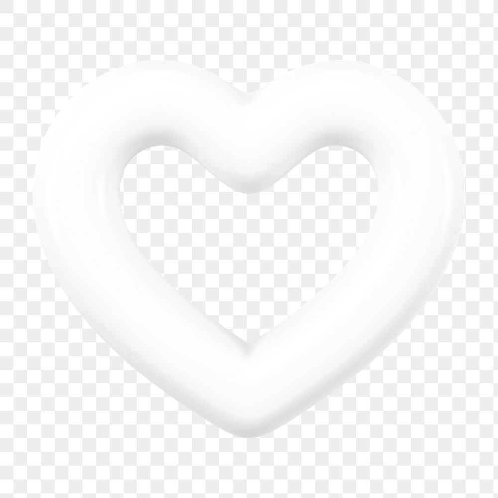 White heart png 3D element, transparent background