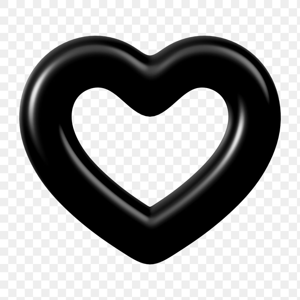 Black heart png 3D element, transparent background