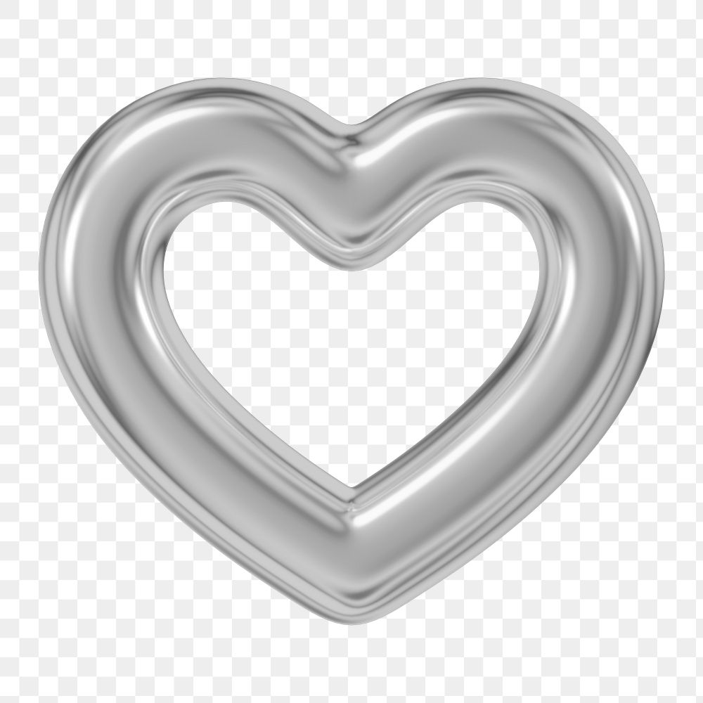 Metallic silver heart png 3D element, transparent background