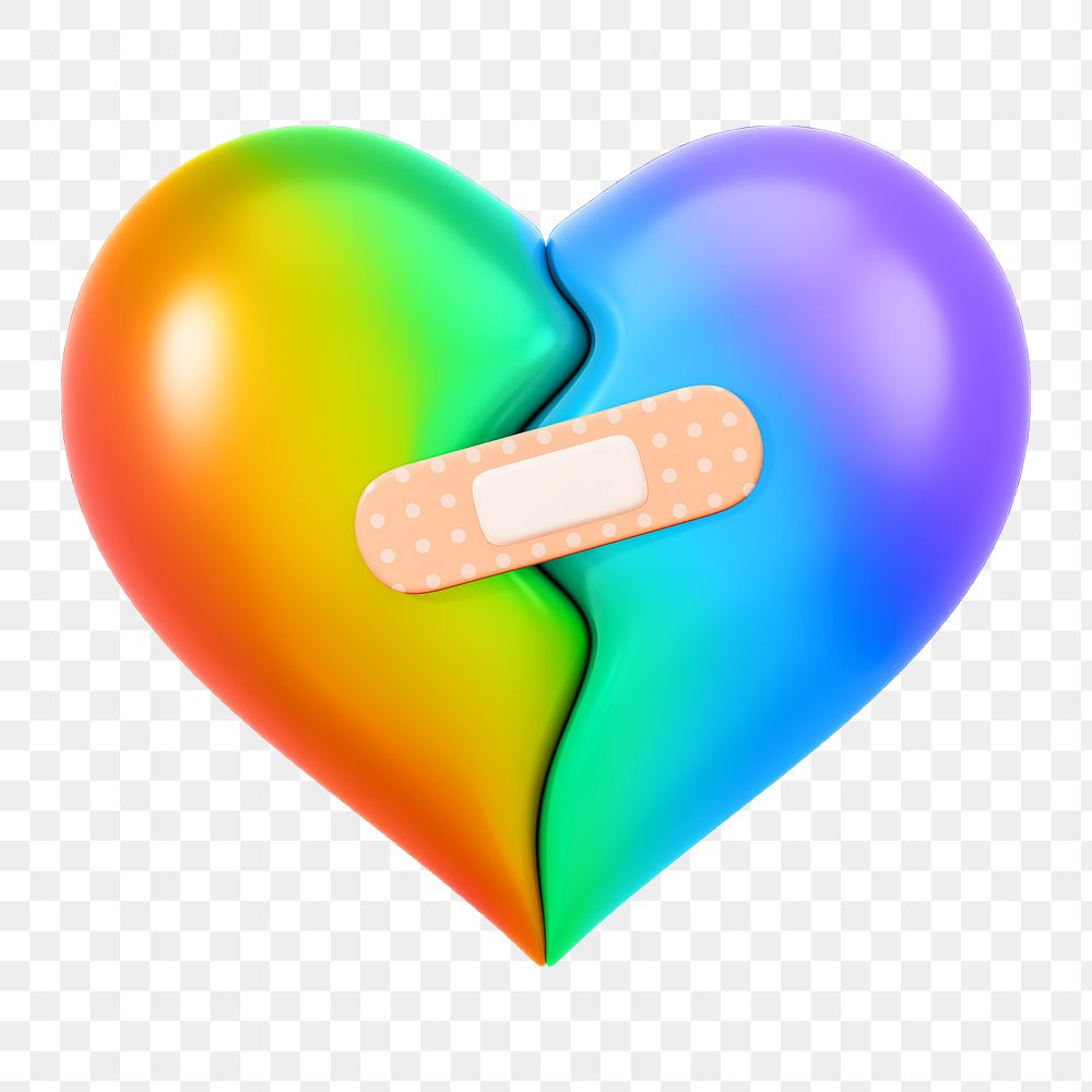 Rainbow bandaged heart png 3D element, transparent background