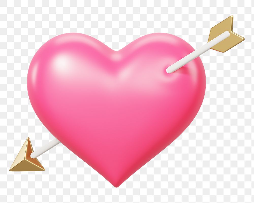 Pink arrow png through heart, transparent background