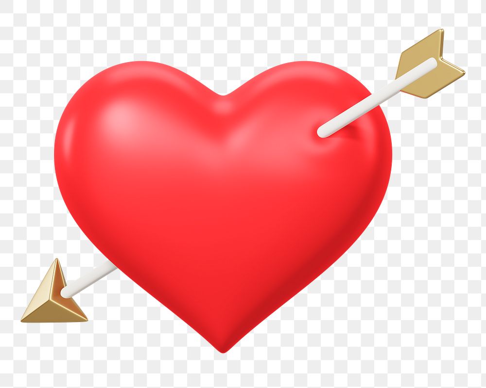 Red arrow png through heart, transparent background
