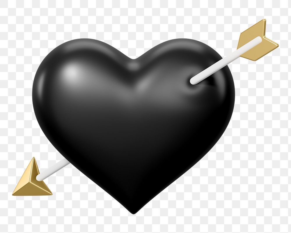 Black arrow png through heart, transparent background