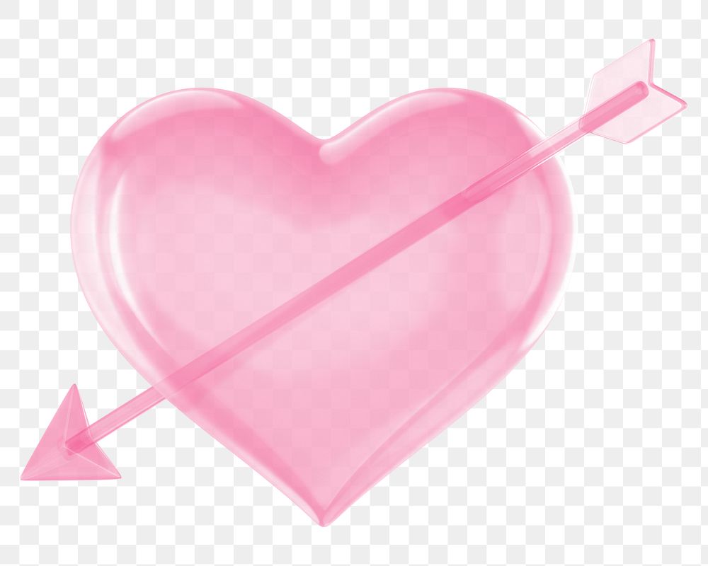 Pink arrow png through heart, transparent background