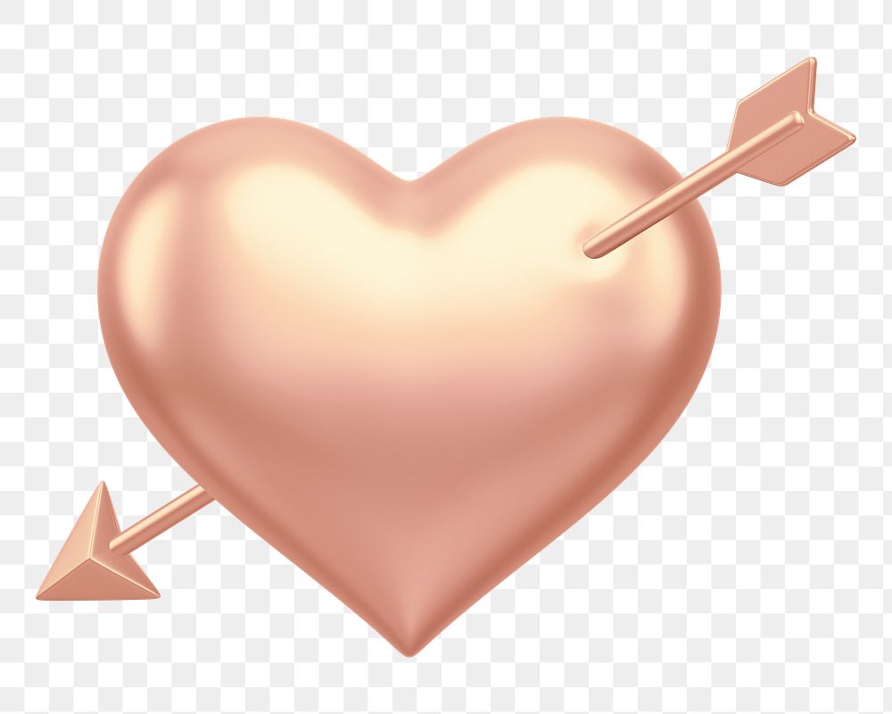 Copper arrow png through heart, transparent background