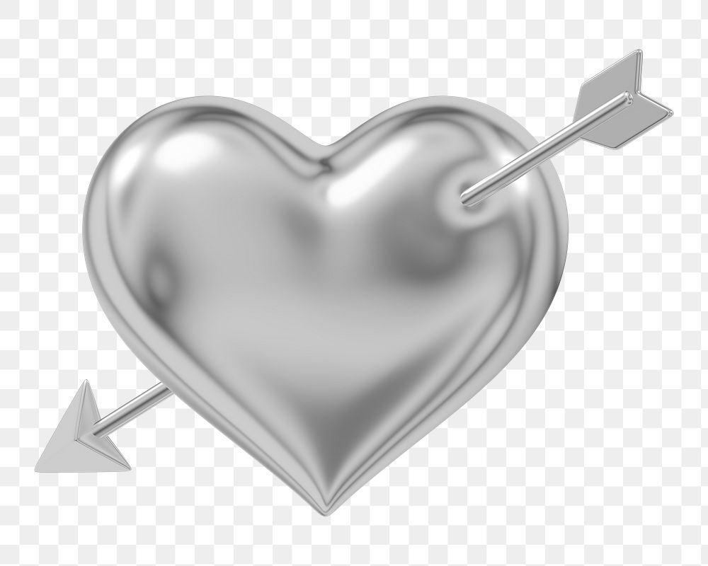 Silver arrow png through heart, transparent background