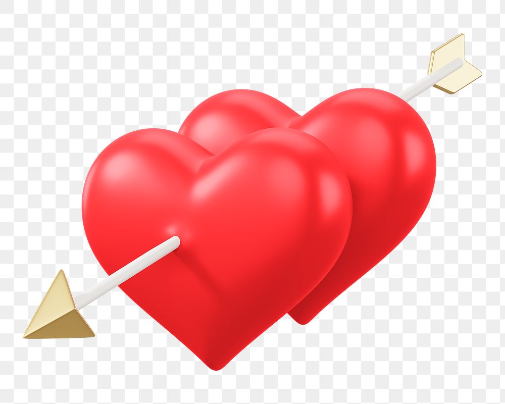 Red arrow png through heart, transparent background