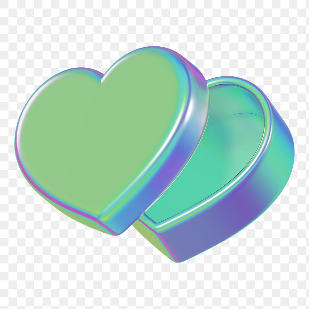 Iridescent heart box png, 3D Valentine's gift, transparent background