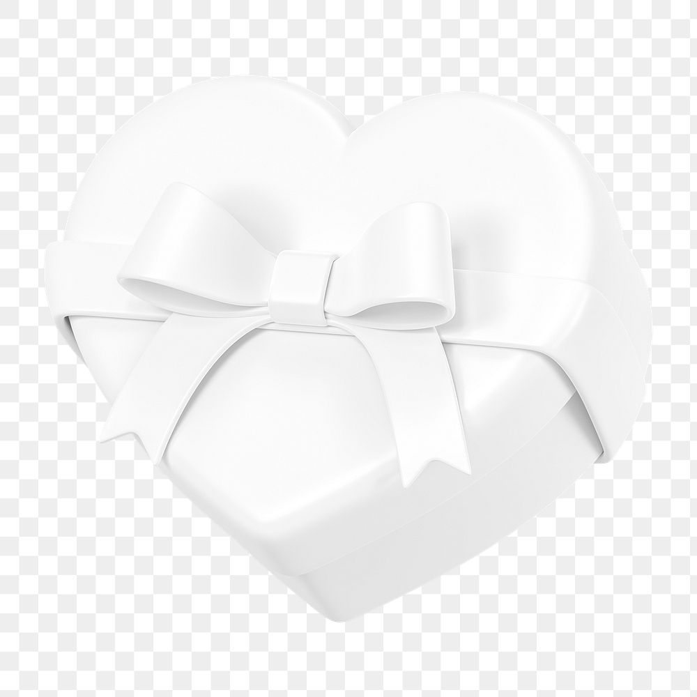 White heart box png, 3D Valentine's gift, transparent background