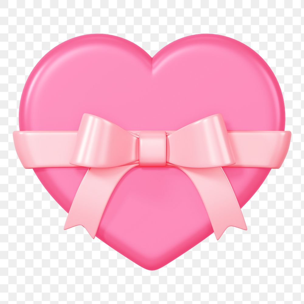 Pink heart box png, 3D Valentine's gift, transparent background