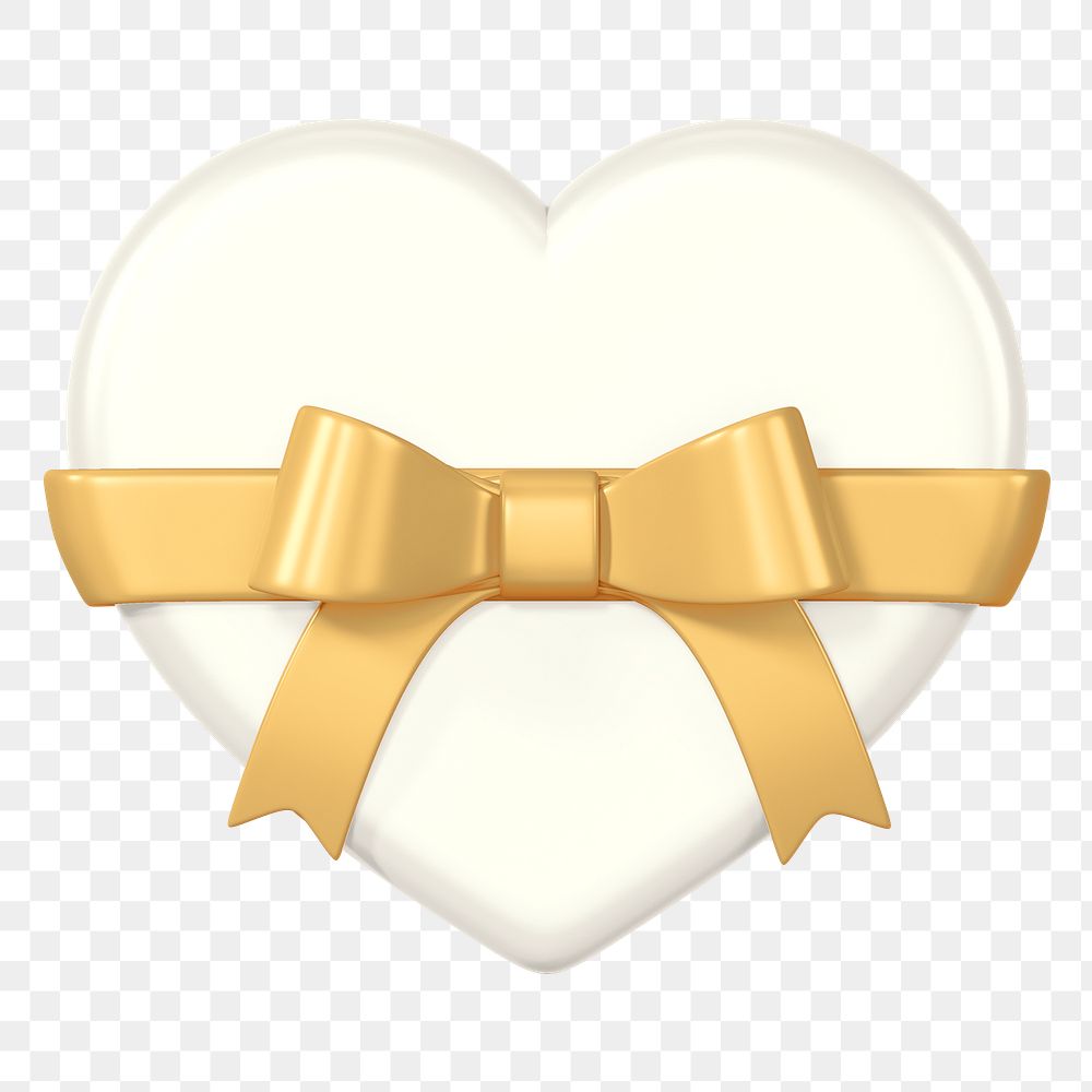 White heart box png, 3D Valentine's gift, transparent background