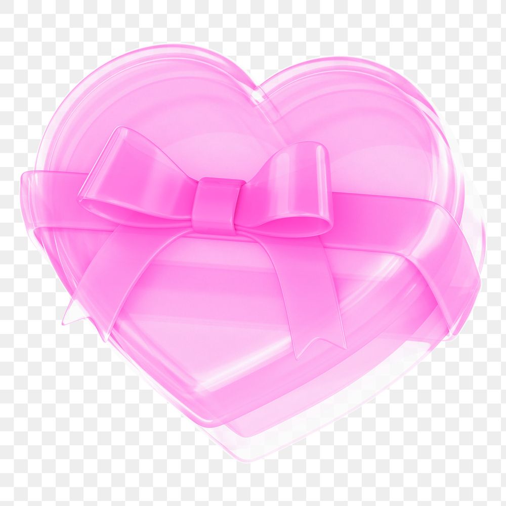 Pink heart box png, 3D Valentine's gift, transparent background