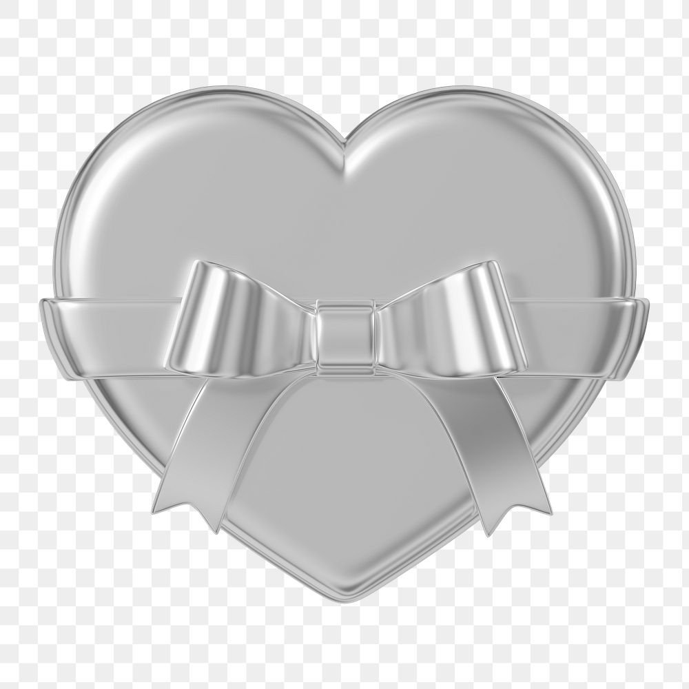 Silver heart box png, 3D Valentine's gift, transparent background