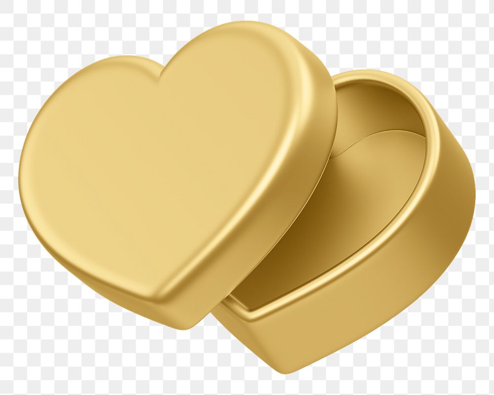 Golden heart box png, 3D Valentine's gift, transparent background