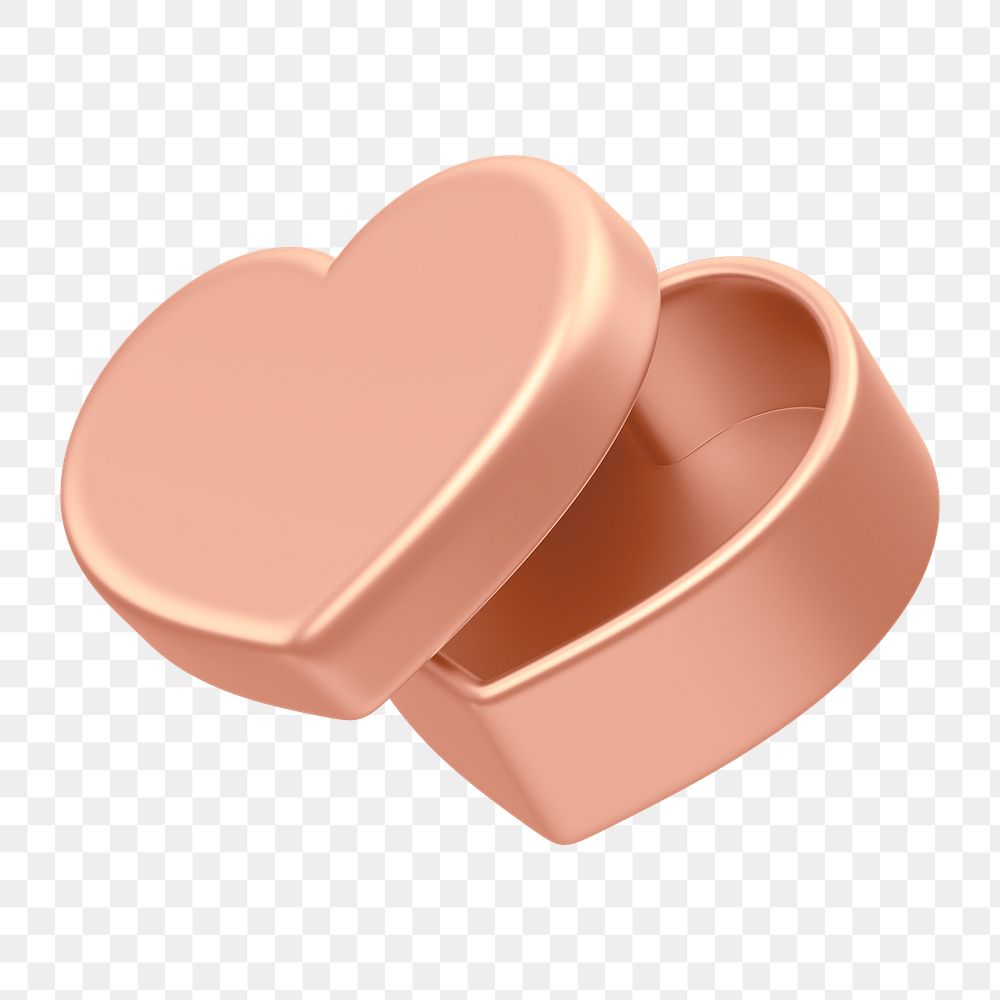 Rose gold heart box png, 3D Valentine's gift, transparent background