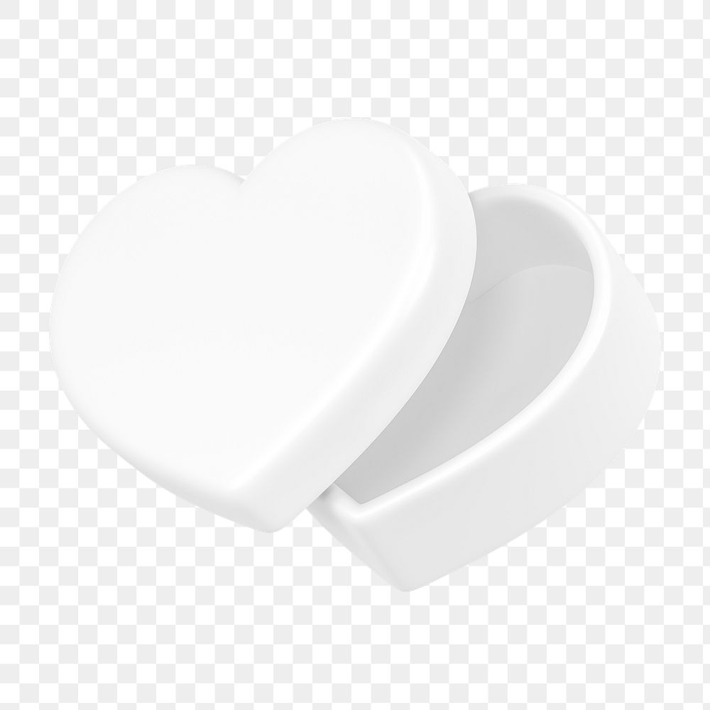 White heart box png, 3D Valentine's gift, transparent background