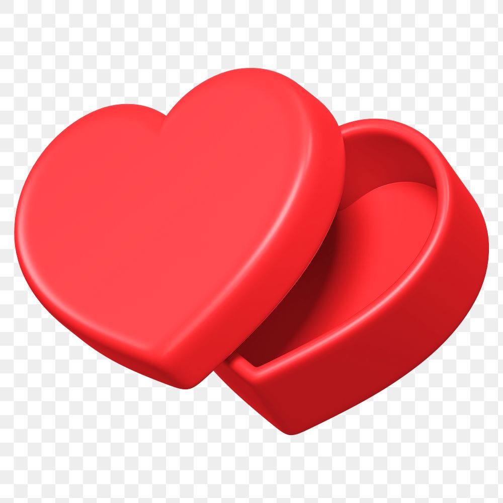Red heart box png, 3D Valentine's gift, transparent background