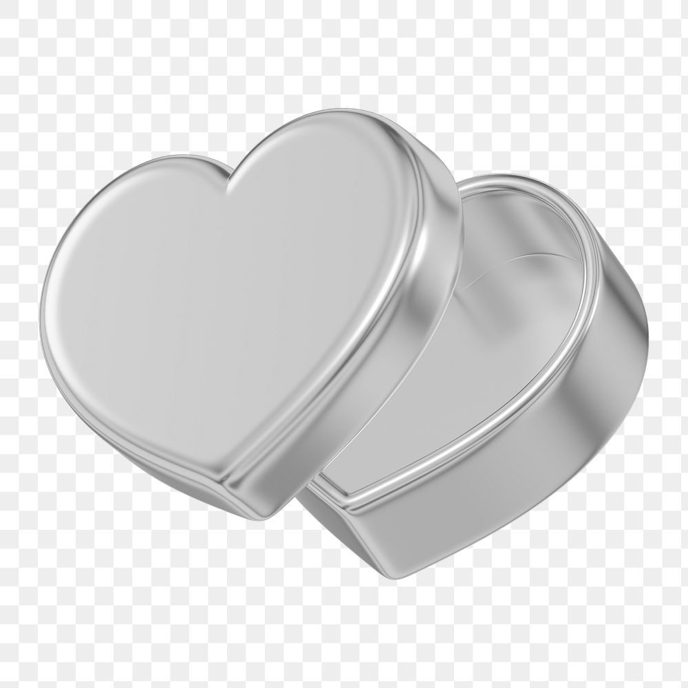 Silver heart box png, 3D Valentine's gift, transparent background