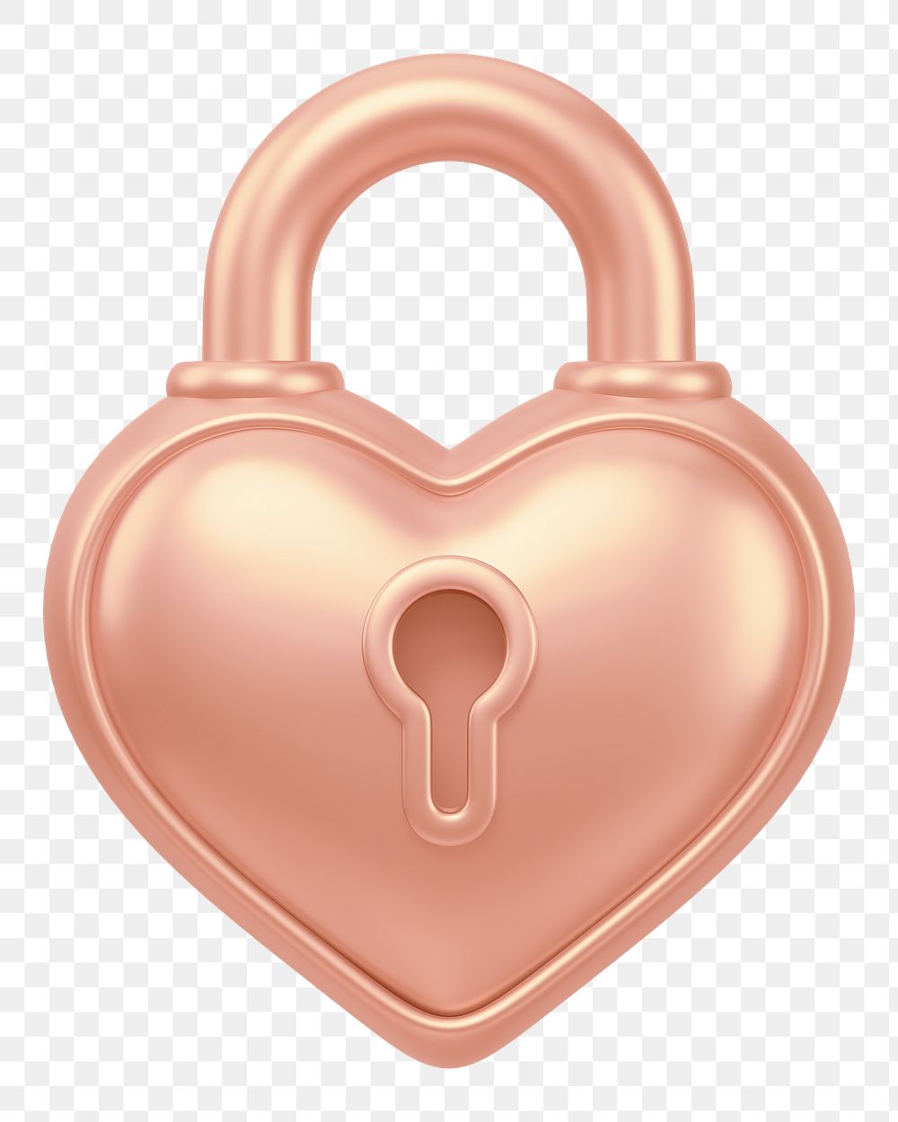 Copper heart padlock png 3D element, transparent background