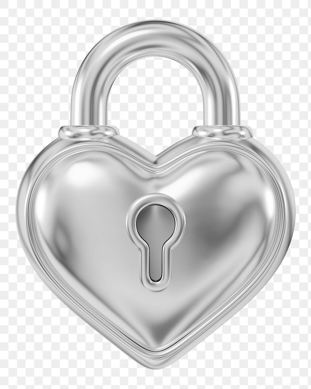 Silver heart padlock png 3D element, transparent background