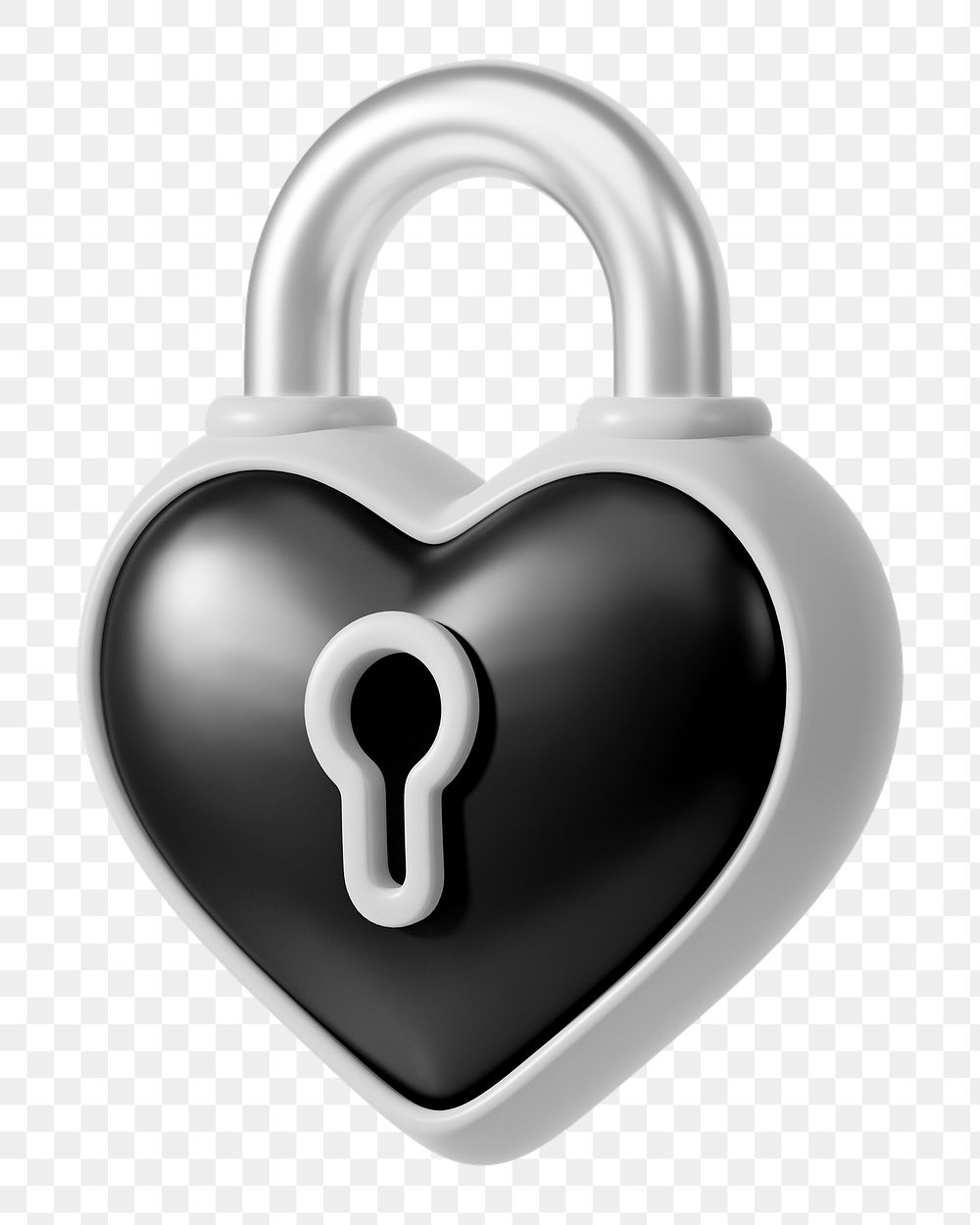 Black heart padlock png 3D element, transparent background